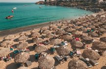 Middle rows seaside sunbed rental in Super Paradise Beach Mykonos
