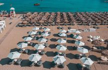 Middle rows seaside sunbed rental in Super Paradise Beach Mykonos