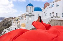 Santorini flying dress photo shoot with a pro photographer
