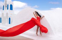 Santorini flying dress photo shoot with a pro photographer
