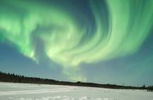 Northern lights sledge ride by snowmobile