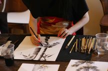 Suiboku-ga ink-wash painting workshop in a Japanese teahouse