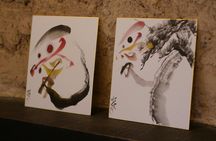 Suiboku-ga ink-wash painting workshop in a Japanese teahouse