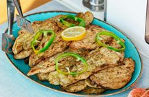 Santorini catamaran cruise with BBQ and drinks from Vlychada Marina