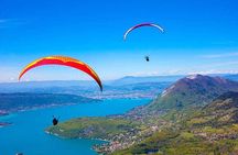 Sensation paragliding flight over the magnificent Lake Annecy