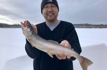 Fairbanks Ice Fishing Expedition in a Heated Cabin with Fish Cookout