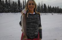Fairbanks Ice Fishing Expedition in a Heated Cabin with Fish Cookout