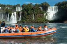 Motorboat under the waterfalls, 4x4 truck in the jungle with Argentine Falls