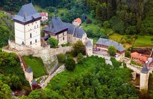 Karlstejn Castle in Vintage Convertible Car