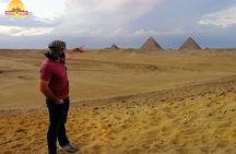 Sunset at Giza pyramids by camel