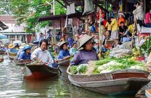 Damneon Saduak Floating Market and Erawan Waterfall from Bangkok