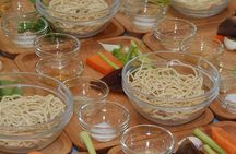 Xiao Long Bao, Chicken vermicelli with mushroom and sesame oil, Tofu strips salad, Bubble milk tea. Taiwan Traditional Delicacies Experience-A (Taipei Cooking Class)