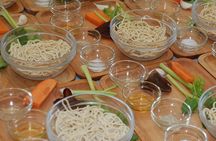 Xiao Long Bao, Chicken vermicelli with mushroom and sesame oil, Tofu strips salad, Bubble milk tea. Taiwan Traditional Delicacies Experience-A (Taipei Cooking Class)