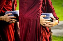 Sunrise blessing walk towards famous temple with fruit and flower donation 