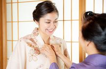 Calligraphy experience with simple kimono in Okinawa