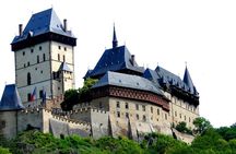 Karlstejn Castle in Vintage Convertible Car