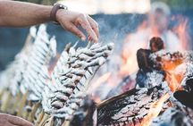 Sardines On Skewers Show Cooking in Malaga beach