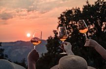 Sunset wine tasting in vineyard