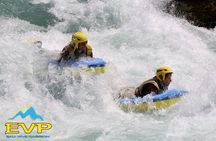 Whitewater swimming (Hydrospeed) on the Durance