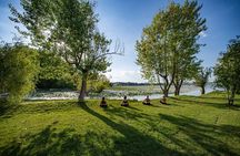 Relax and nature: Yoga lesson on the shore of the lake with picnic