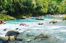 3 in 1, zipline over blue river, tubing on blue river and sloths