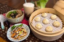 Xiao Long Bao, Chicken vermicelli with mushroom and sesame oil, Tofu strips salad, Bubble milk tea. Taiwan Traditional Delicacies Experience-A (Taipei Cooking Class)
