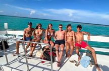 Catamaran Sailing through Caribbean Sea to Isla mujeres 
