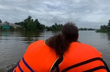 Boat tour on Mekong river see the sunset, small canal, Vegan dinner, street food