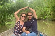 Boat tour on Mekong river see the sunset, small canal, Vegan dinner, street food