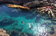 Kayak & Snorkeling in crystal waters, sea caves, Ibiza, Spain