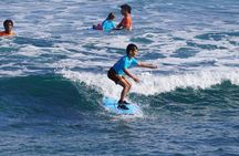 Surfing lesson at beautiful beach Playa Encuentro