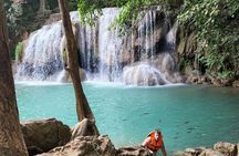 Private Tour: Kanchanaburi Erawan Waterfall, Bamboo Rafting with Thai-Burma Death Railway Tour from Bangkok
