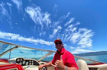 Luxury boat tour of Emerald Bay in the Grateful Red