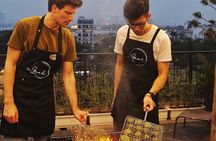 Authentic Bun Cha Hanoi making - with skyline view of Westlake