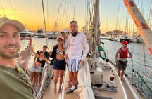 Sunset in the bay of Santa Marta in a sailboat