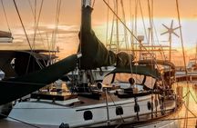 Sunset in the bay of Santa Marta in a sailboat