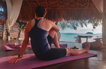Sunrise yoga class overlooking the beach, the sea & sunrise .