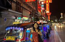 Bangkok : Sunset Food tour by Tuk Tuk boat with big Buddha view