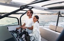 Private Axopar 37 MotorYacht Cruise in Santorini w/ Snack & Drink
