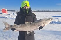 Ultimate Ice Fishing with Jig Fishing Net Pull and Lunch