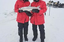 Ultimate Ice Fishing with Jig Fishing Net Pull and Lunch