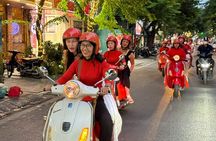 Vespa Female Ao Dai riders Night Street Food + Train Street Tour