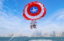 Parasailing in Dubai with Palm Jumeirah and JBR Beach views