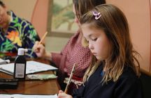 Learning Zen of Japanese Calligraphy in kimono near Osaka Castle
