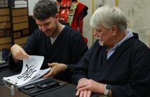 Learning Zen of Japanese Calligraphy in kimono near Osaka Castle