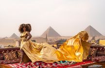 Pyramids of Giza Flying Dress Photoshoot from a Rooftop