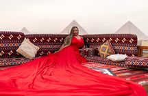 Pyramids of Giza Flying Dress Photoshoot from a Rooftop