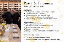 Florence Handmade Pasta Lessons, No Limit Wine, Tiramisu