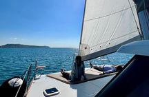 Catamaran tour stops bathing and snorkeling toast with prosecco