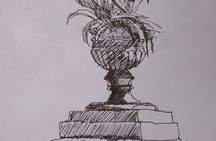 Sketching of the view over Rome from Pincio terrace with Guido
